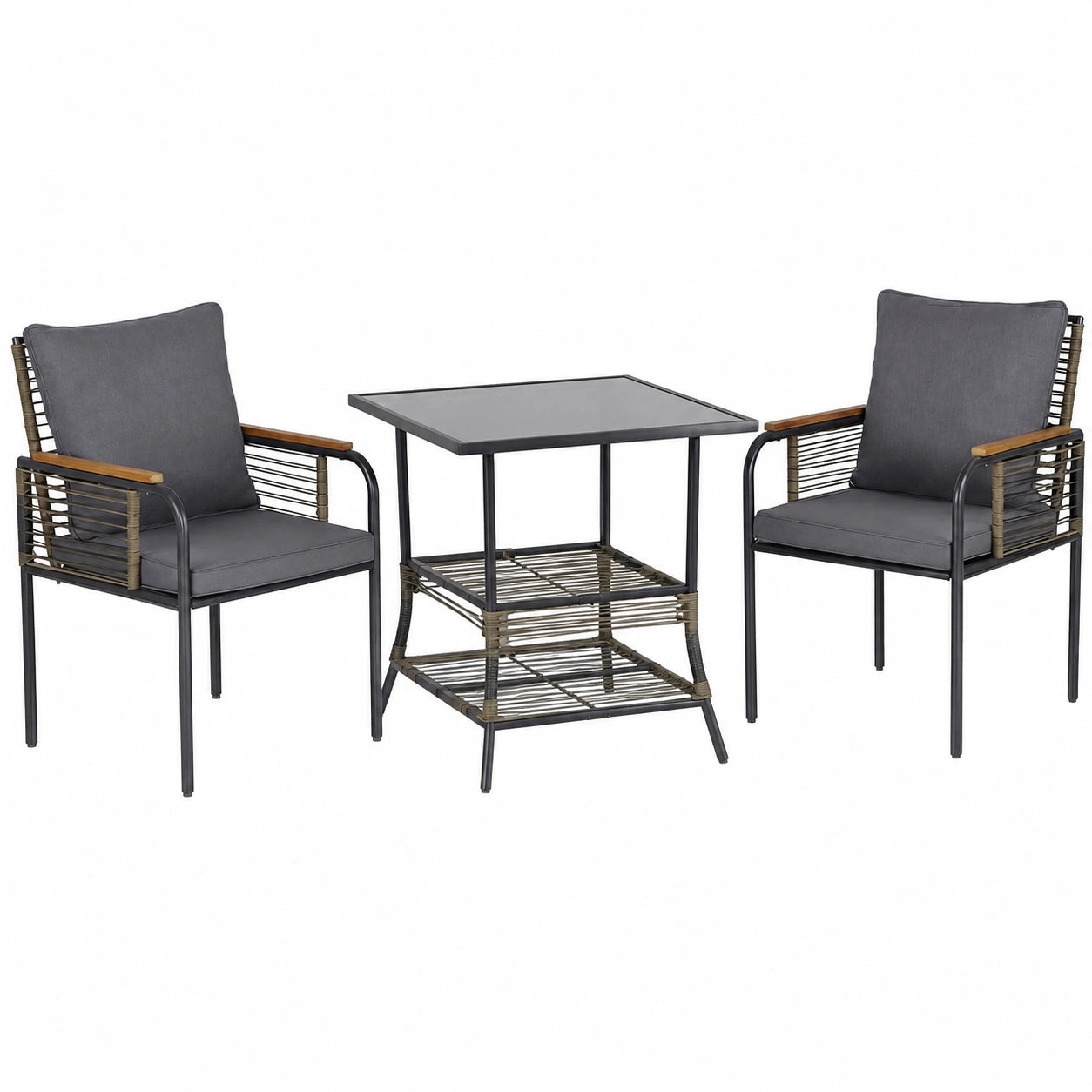 Ensemble de Meubles de Patio en Rotin avec Coussins et Table