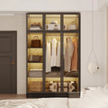Armoire en Verre avec éclairage LED et Cadre en Fer, 6 Portes, 5 étagères, 120x48x190 cm, Noir