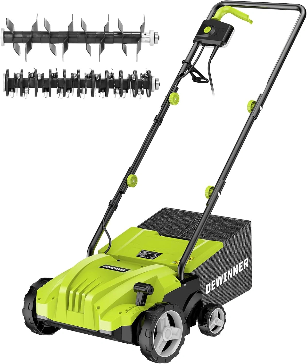 Scarificateur électrique 1500W 2-en-1 avec Aérateur, Lames de Rechange et Bac de 30L