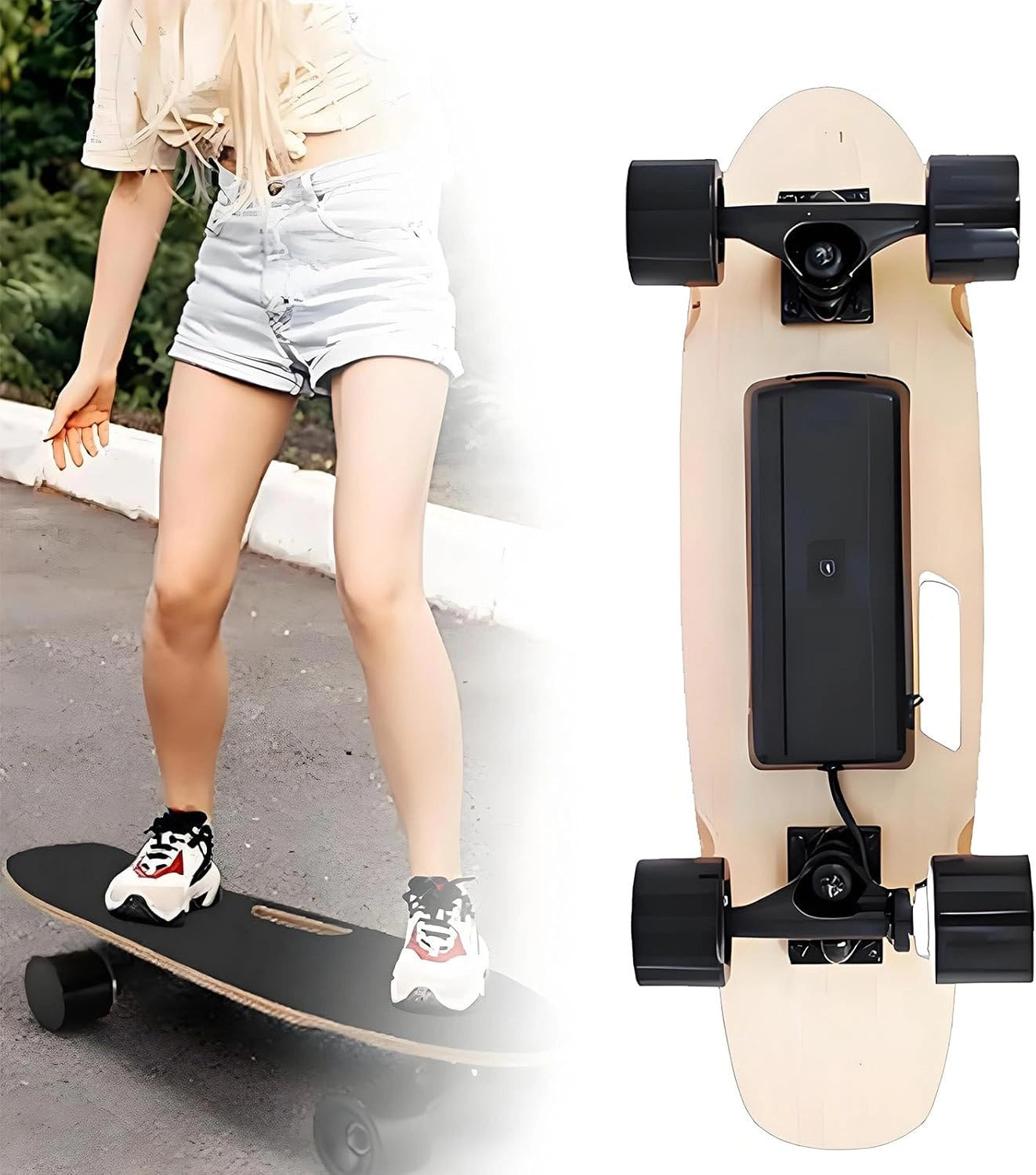 Skateboard électrique pour adultes avec télécommande, vitesse 24 km/h, autonomie 13 km, charge 70 kg