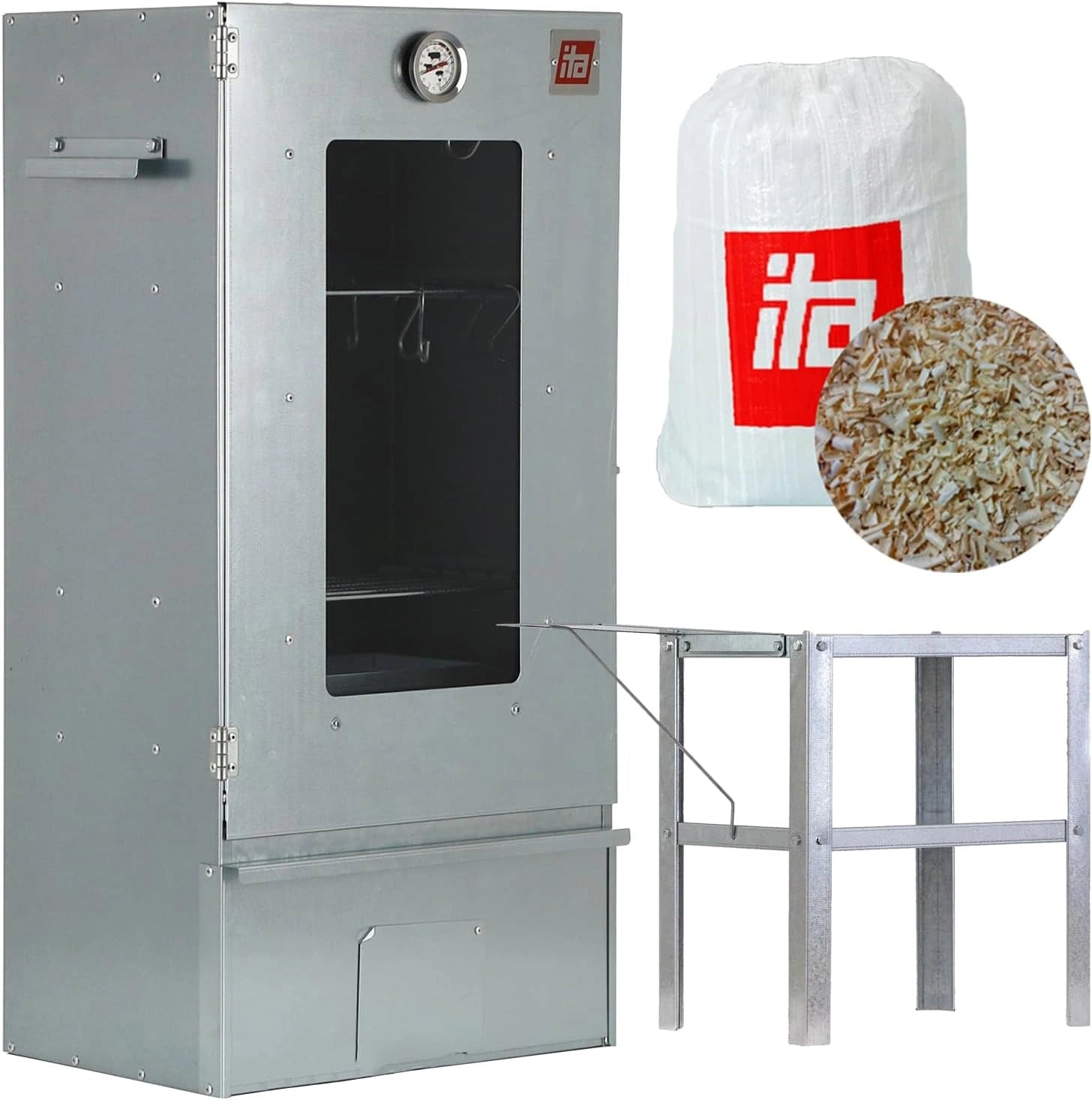 Fumoir Inox 7002 avec Table et Thermomètre - Armoire à Fumage avec Fenêtre - 3 Niveaux - Fabrication Européenne