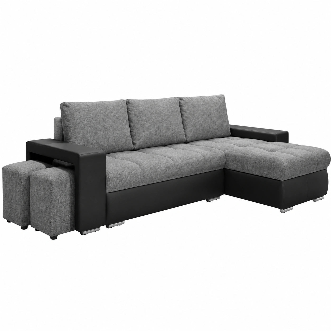 Canapé d'angle convertible réversible 3 places avec coffre et poufs