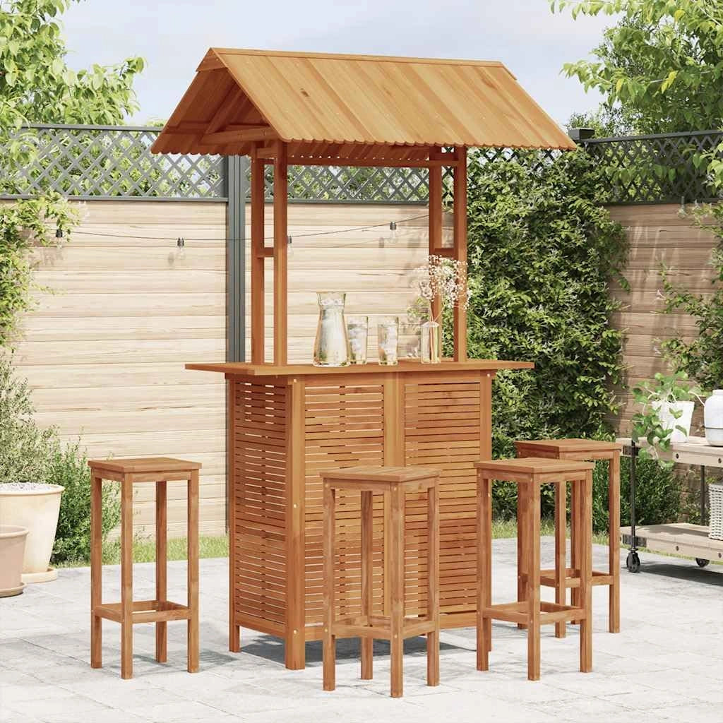 Table de Bar Extérieur en Bois d'Acacia avec Toit 113x106x217 cm