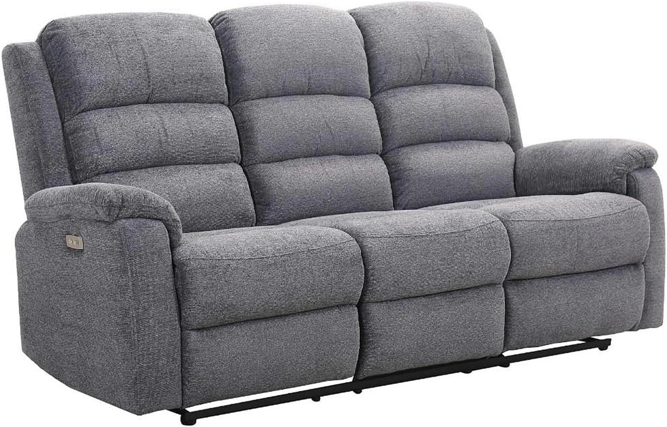 Canapé Relax électrique 3 Places avec Tablette Intégrée en Tissu Gris