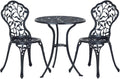 Ensemble de Bistro 3 Pièces en Fonte d'Aluminium Noir - Table Ronde et 2 Chaises pour Jardin et Balcon