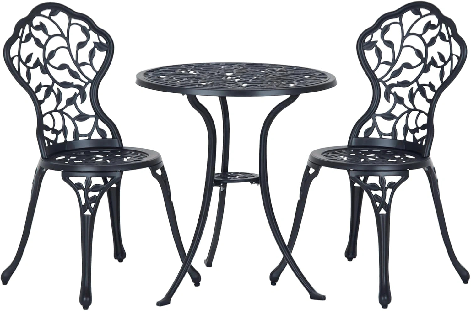 Ensemble de Bistro 3 Pièces en Fonte d'Aluminium Noir - Table Ronde et 2 Chaises pour Jardin et Balcon