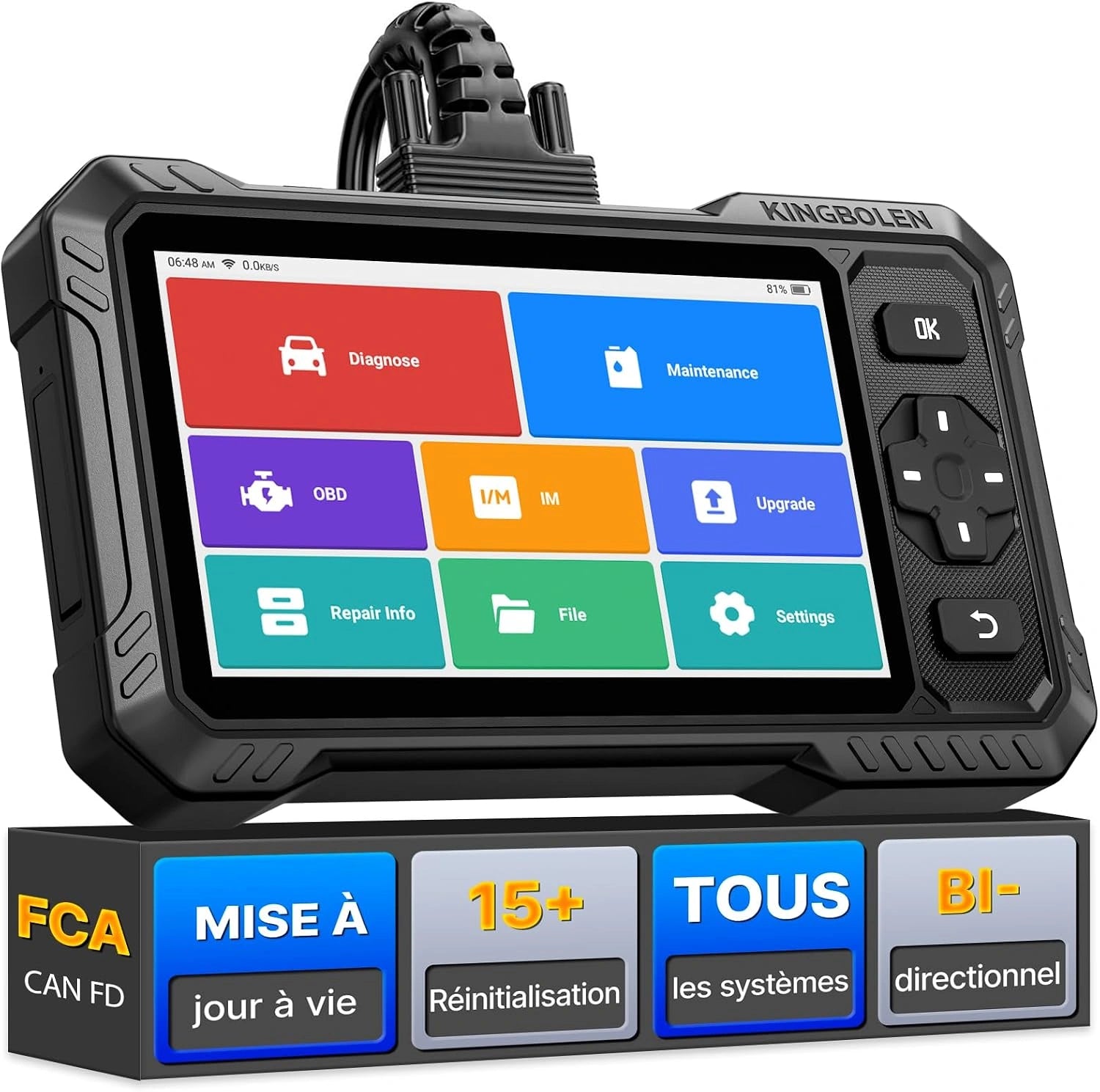 KINGBOLEN S6 Elite - Valise Diagnostic Auto Complète OBD2 avec Plus de 15 Réinitialisations, Contr?les Bidirectionnels, Compatibilité CANFD et FCA