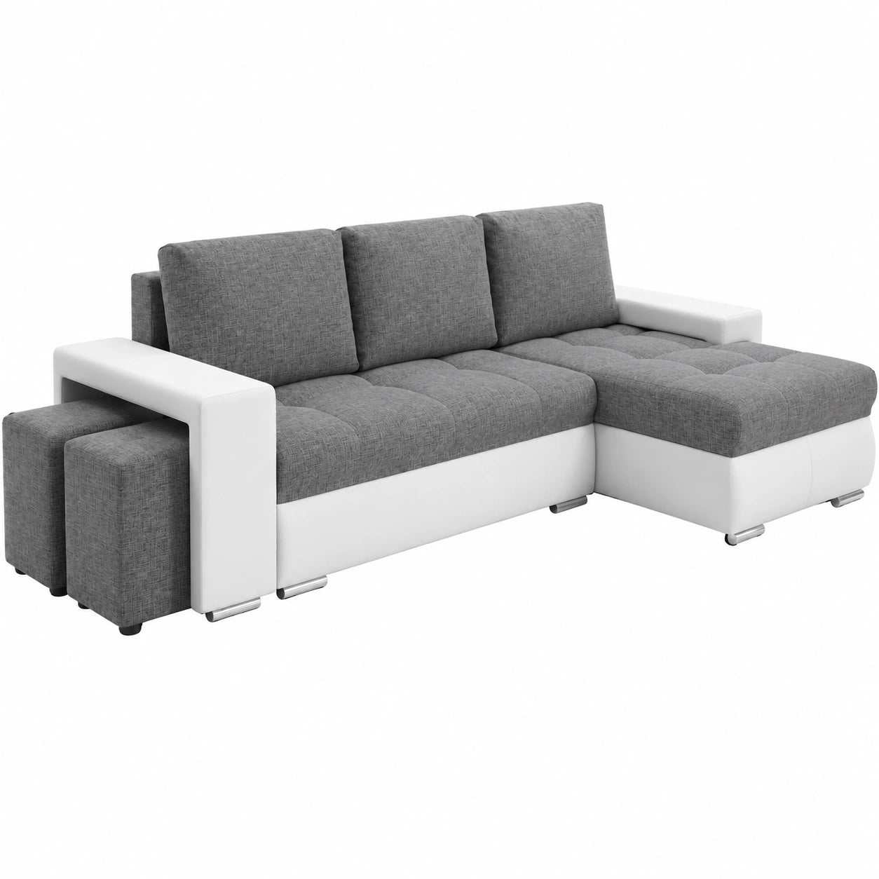 Grand canapé d'angle convertible avec coffre et poufs inclus