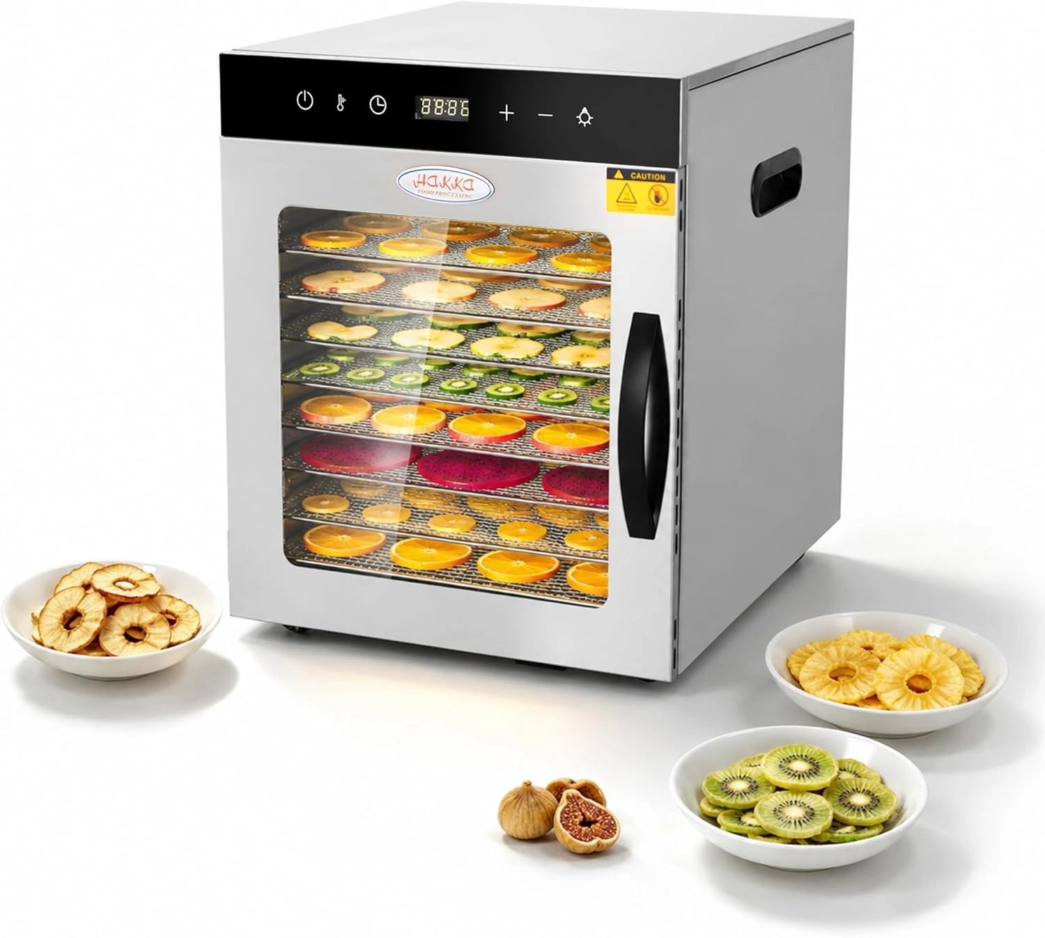 Déshydrateur Alimentaire Professionnel Hakka 10 Plateaux, Inox 800 W, Idéal pour Viande Séchée, Fruits, Légumes, Herbes et Friandises Canines