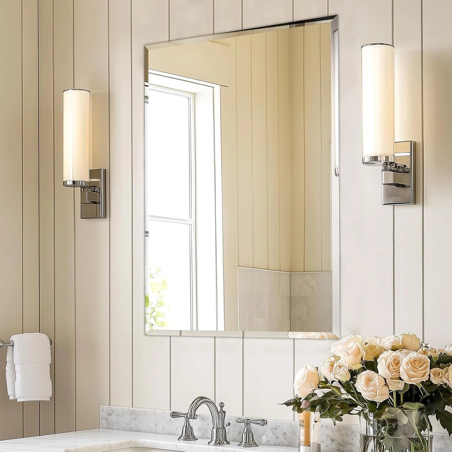 Grand Miroir Rectangulaire Argenté Sans Cadre pour Décoration Moderne
