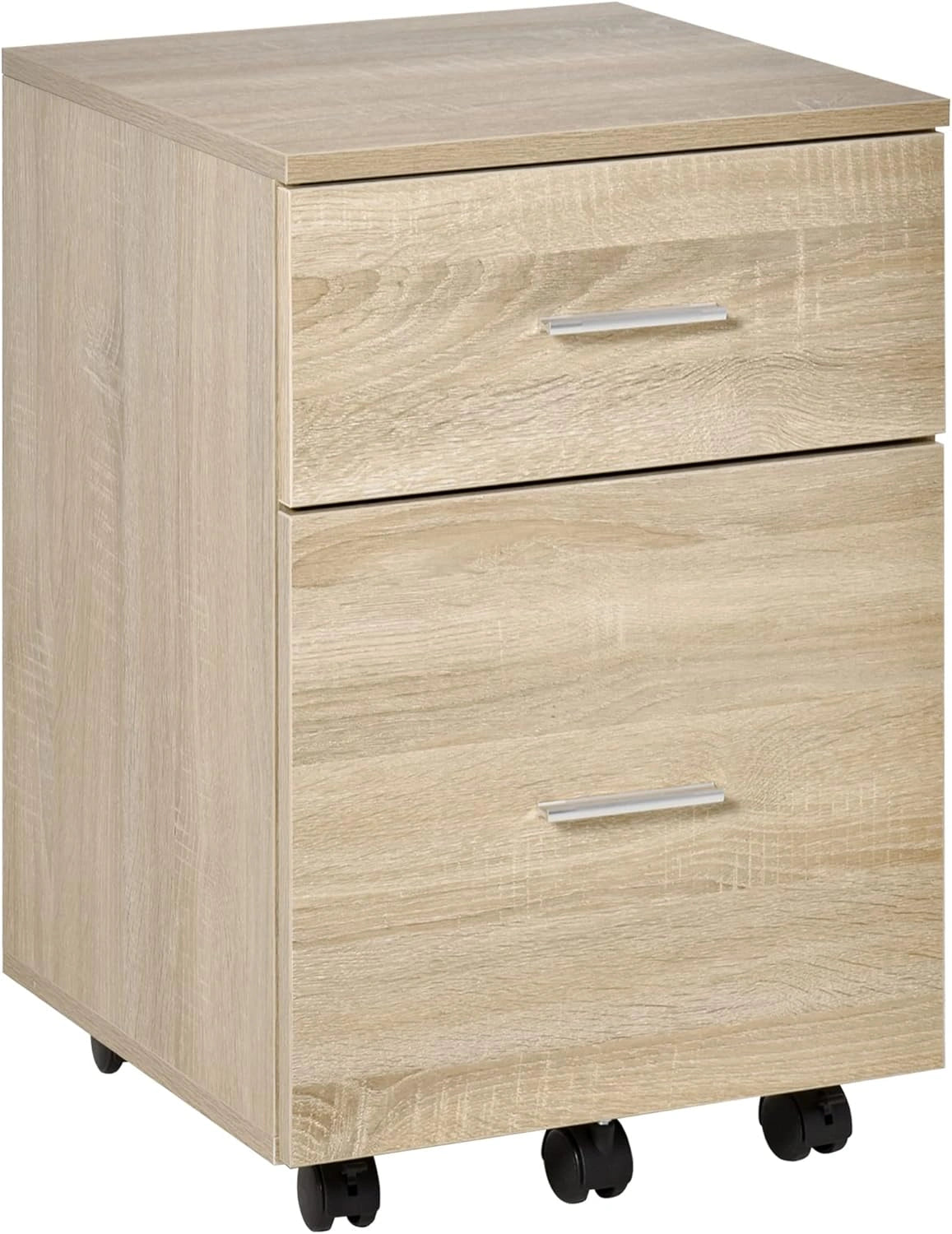 HOMCOM Caisson de Bureau Mobile à 2 Tiroirs avec Roulettes en Chêne