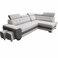 Grand canapé d'angle convertible avec espace de rangement et tabourets, forme en L avec appuie-tête réglables