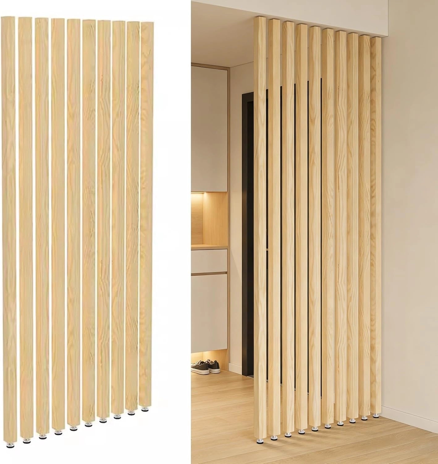Paravent Intérieur Moderne en Bois, Cloison Amovible pour Salon et Studio, Lot de 10