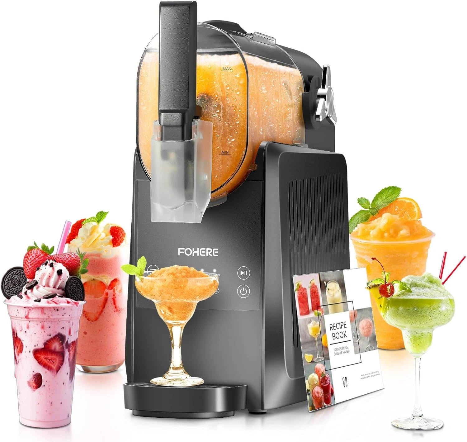 Machine à Granité FOHERE 2,6L, 5-en-1, avec Autonettoyage, Préparation Rapide pour Maison et Cocktails