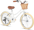 Vélo Cruiser Fille 20-26 Pouces Shimano 6 Vitesses avec Panier en Osier, Multicolore