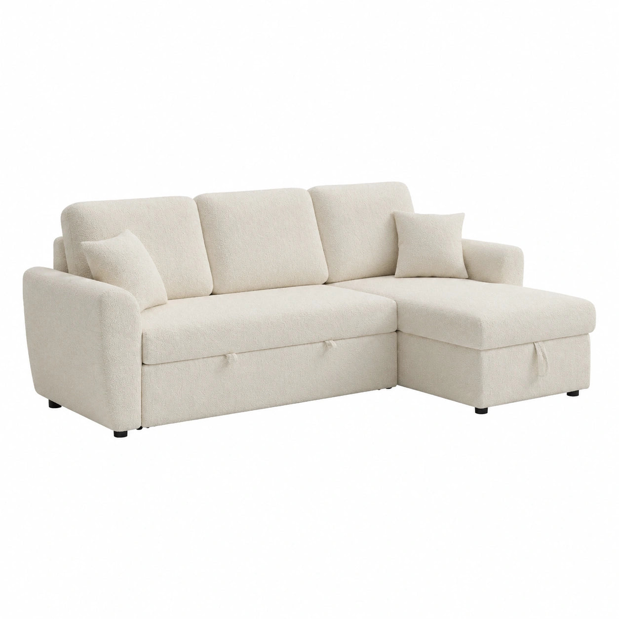 Canapé d'angle convertible réversible avec coffre en tissu beige