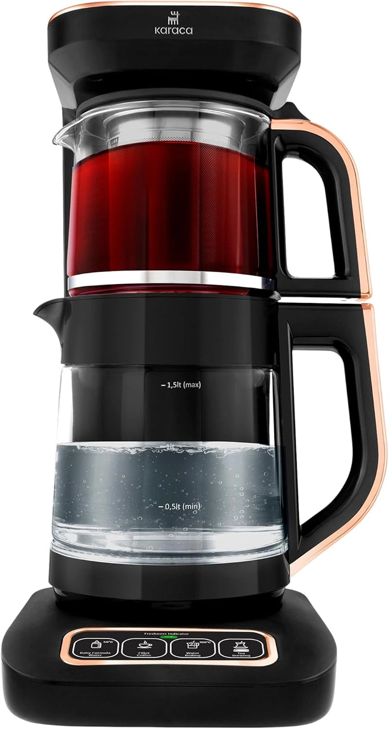 Karaca Bouilloire Automatique Robotea Pro 4 en 1 avec Fonction Parlante, 2500W, Cuivre Noir