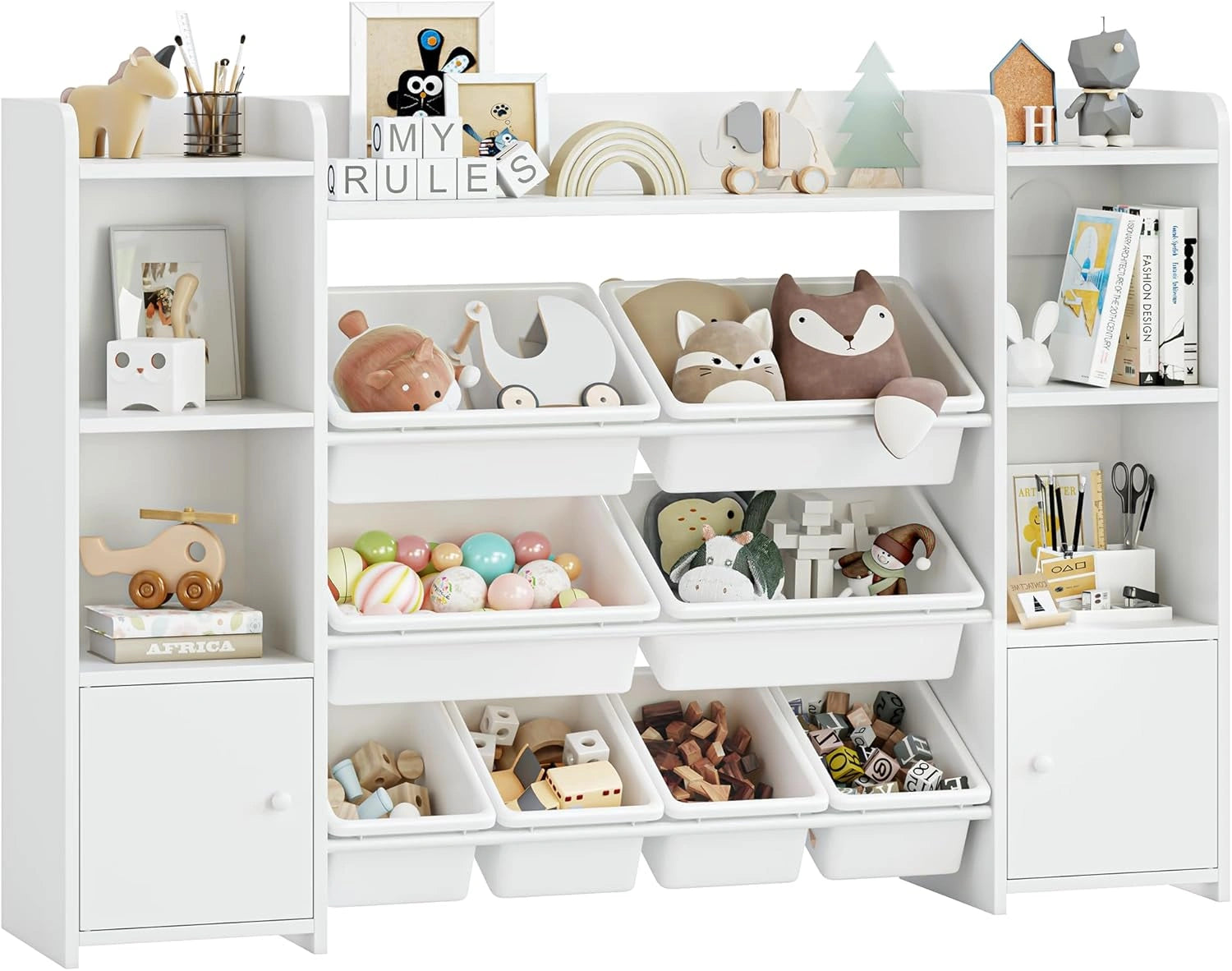 Organisateur de Jouets Enfant avec étagères et Bo?tes Amovibles, Meuble de Rangement pour Chambre Blanche