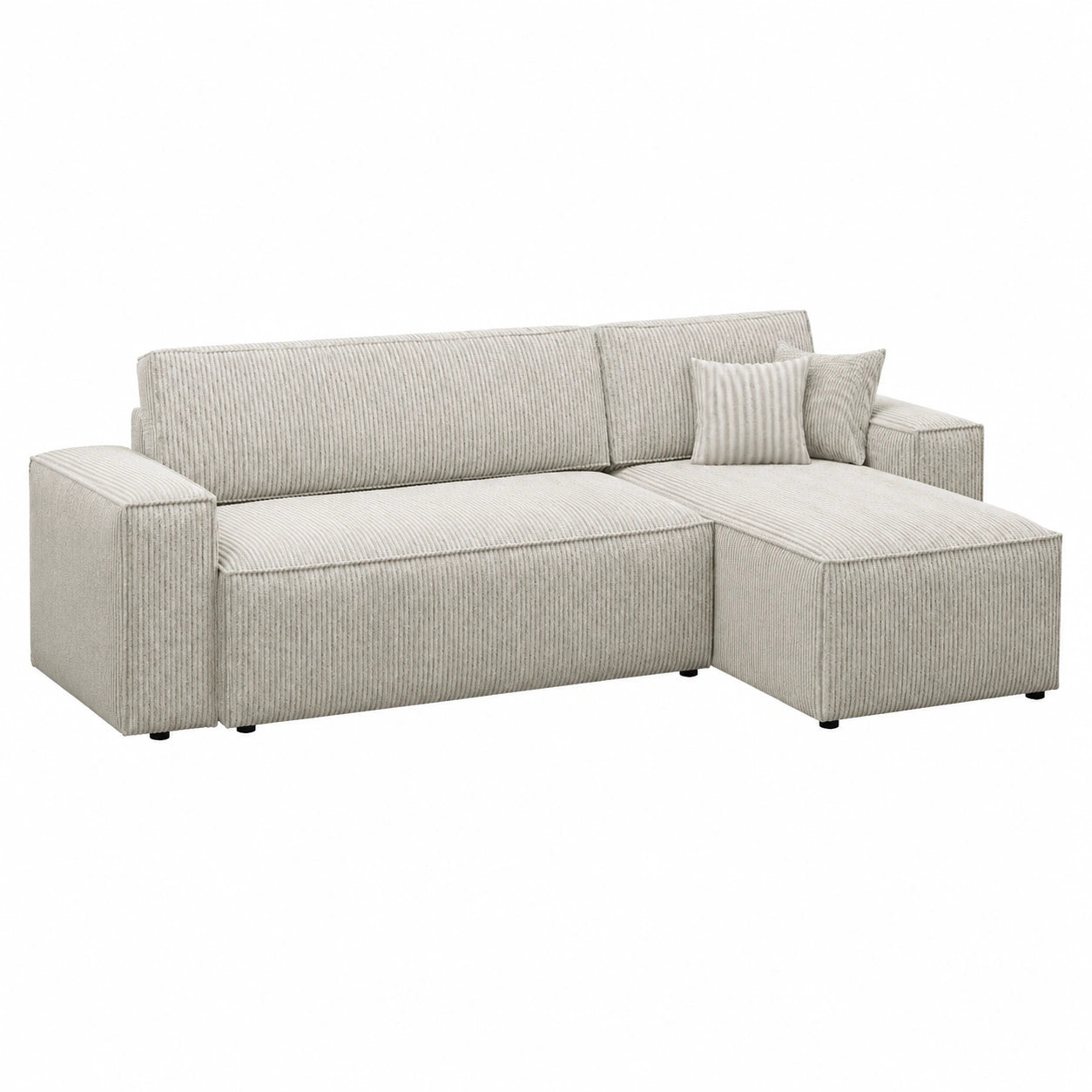 Canapé d'angle convertible réversible en velours côtelé beige