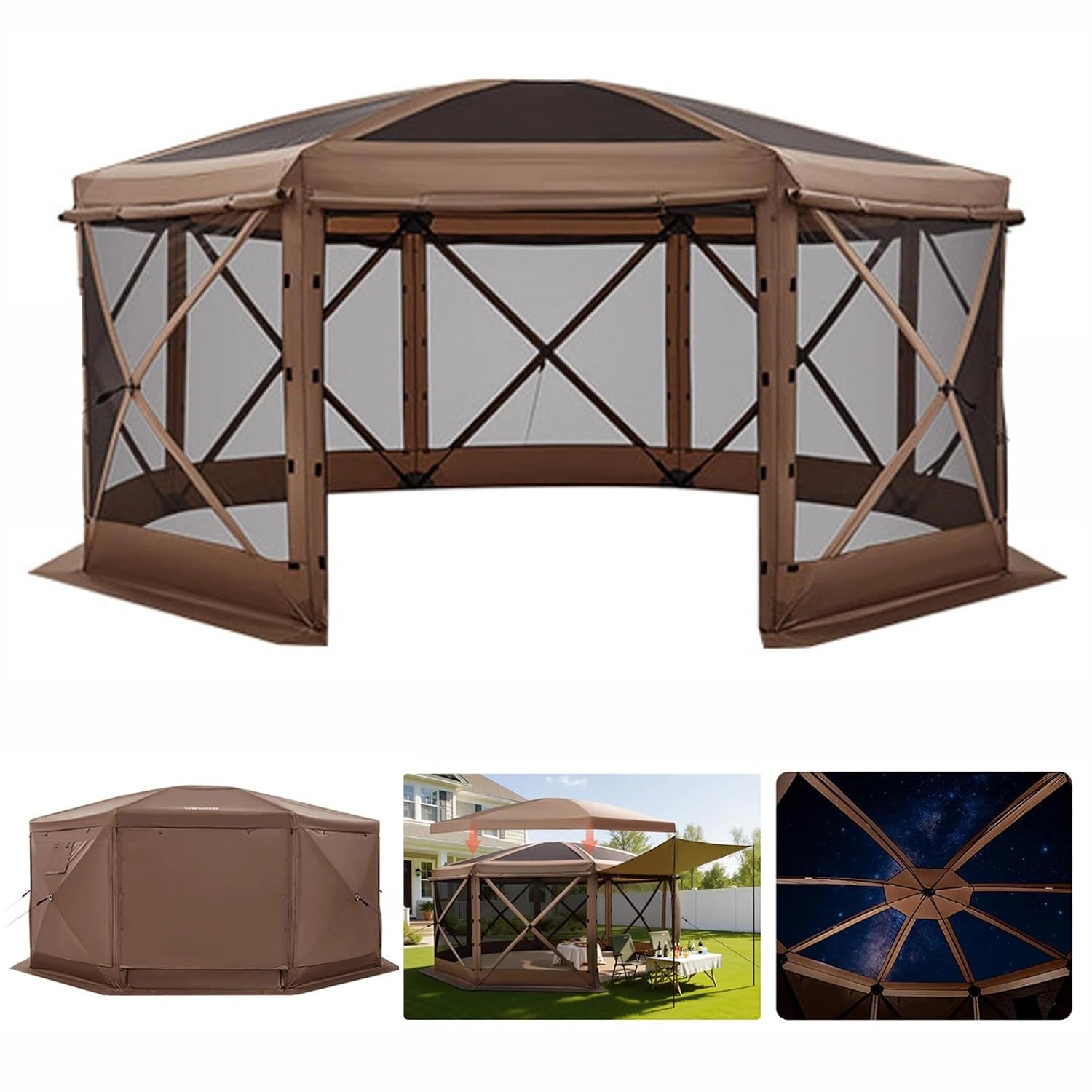 Tente Moustiquaire Pop-up VEVOR 4,57x4,57 m, 12-15 Personnes, Pour Camping et Jardin, Avec Toit Amovible et Sac de Transport