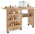 Table de couture pliable avec roulettes, grand espace de rangement et plan de travail