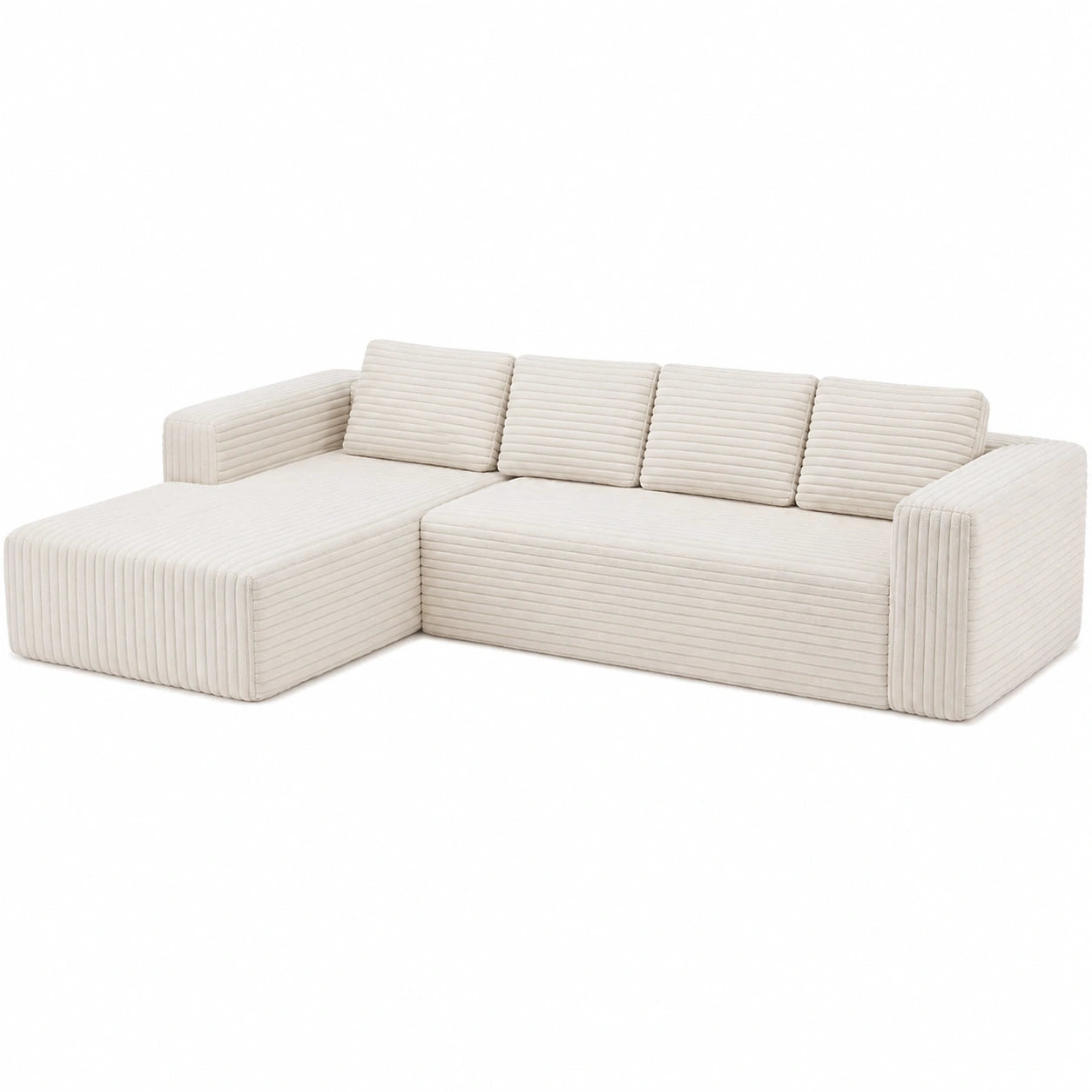 Canapé d'angle convertible en L, confortable et modulable, beige