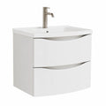 Meuble compact 60 cm avec vasque en fonte minérale, 2 tiroirs silencieux, blanc mat