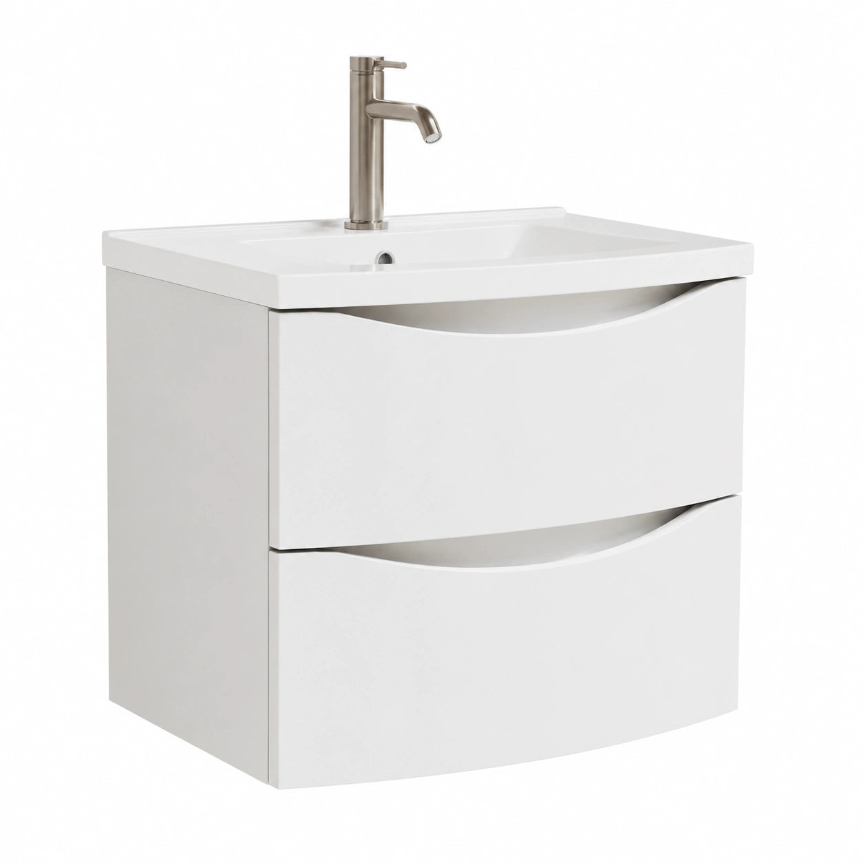 Meuble compact 60 cm avec vasque en fonte minérale, 2 tiroirs silencieux, blanc mat