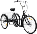 Tricycle adulte 26" à 3 roues noir, vélo urbain 6 vitesses avec panier, pour taille 1,65 à 1,85 m