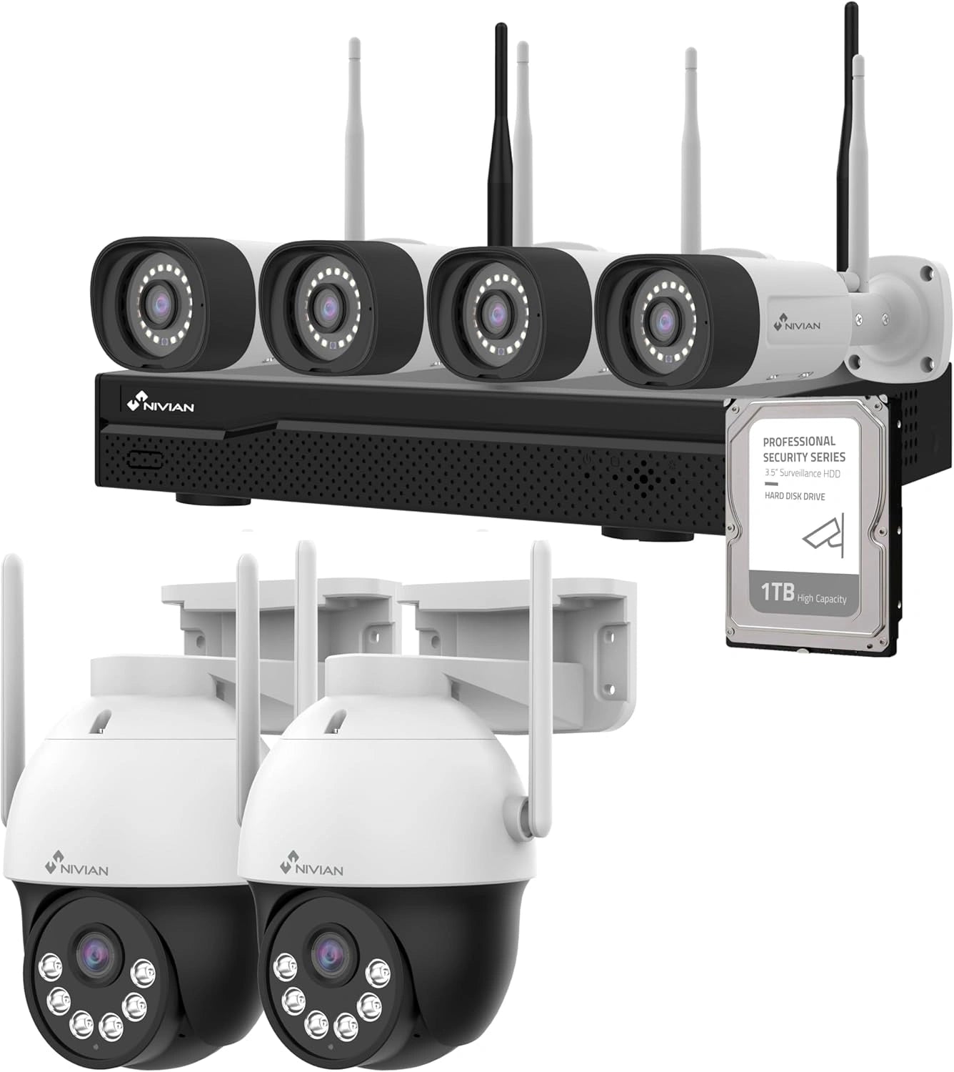 Système de Sécurité WiFi 2K avec 6 Caméras PTZ, NVR 10 Canaux, IA, Vision Nocturne