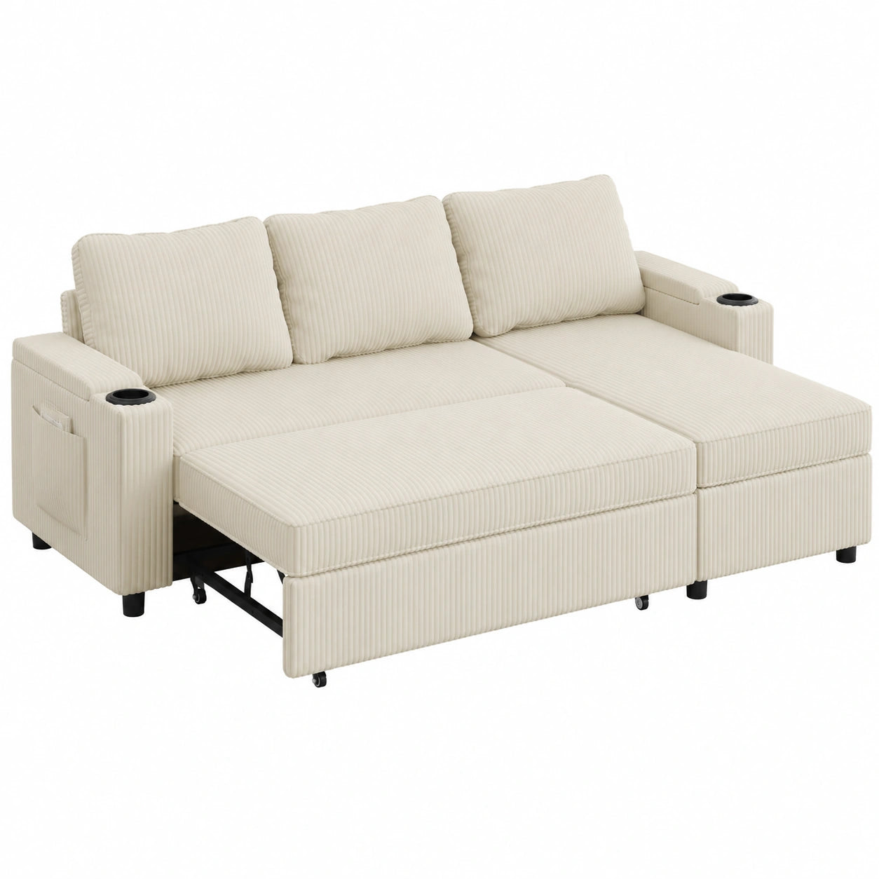 Canapé d'angle réversible avec espace de rangement, canapé-lit 3 places pour salon et petit appartement, beige