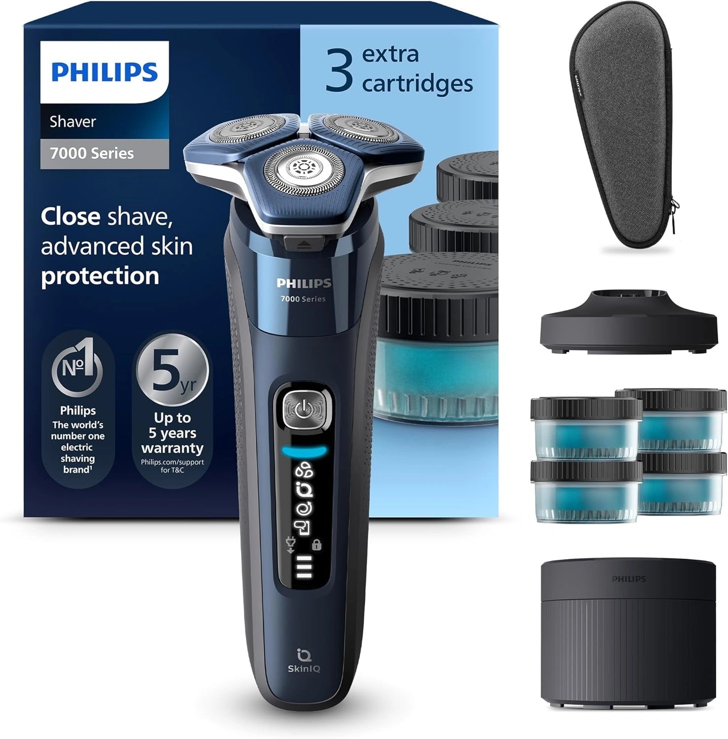Rasoir électrique Philips Série 7000 Homme - Wet & Dry avec Tondeuse, Socle de Charge et Accessoires