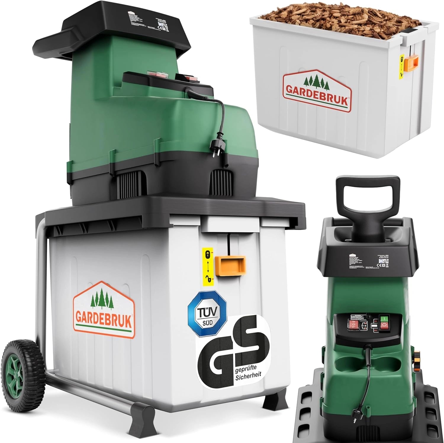 Broyeur de Végétaux électrique 3100W, Silencieux, Capacité 60L, Diamètre Max 45mm