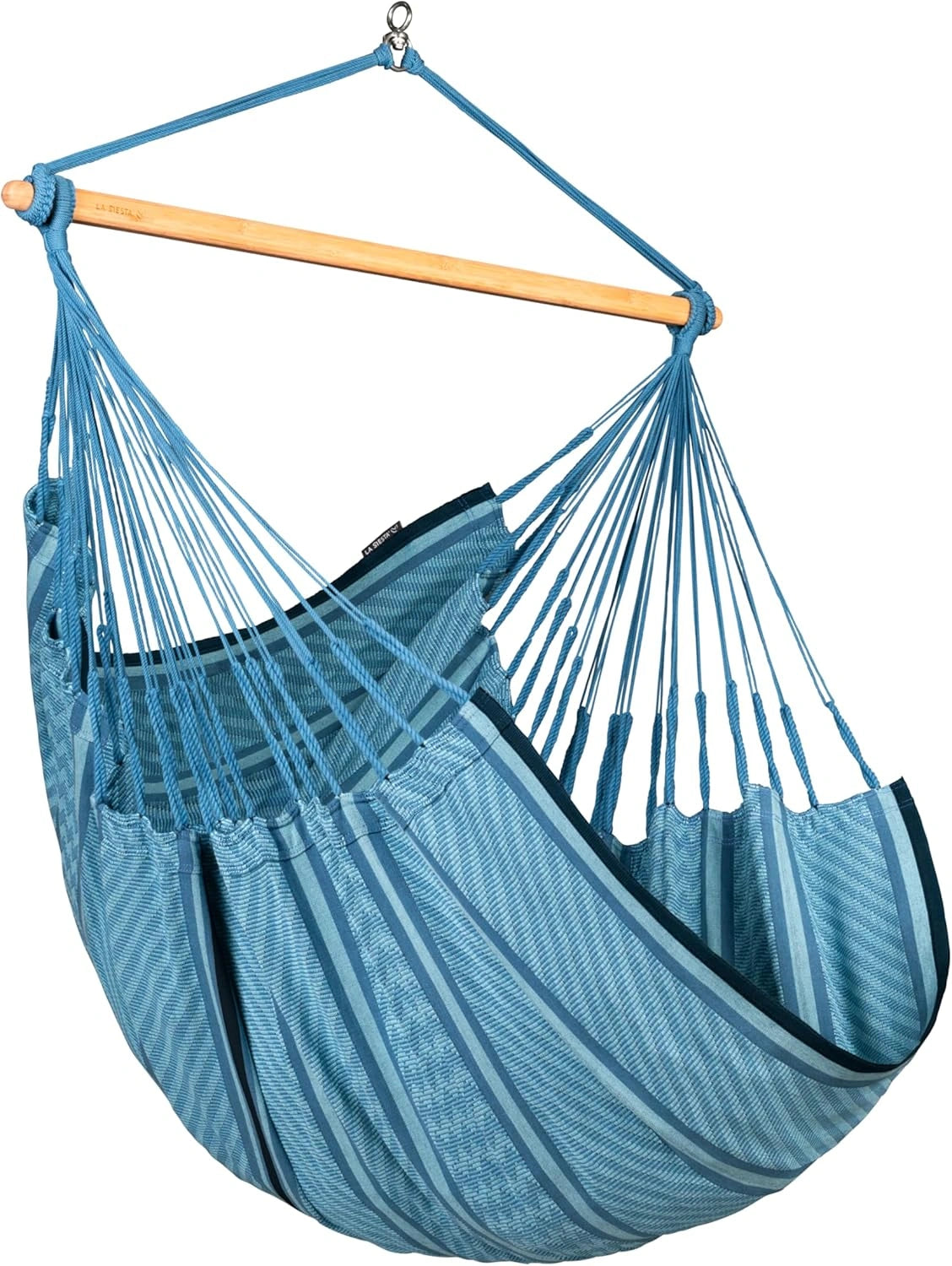 Fauteuil Suspendu en Coton Bio avec Kit de Fixation - Chaise Hamac Extérieur Intérieur pour Jardin et Balcon - Design Bleu Zèbre