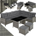 Ensemble de Jardin Modulable en Rotin Synthétique - Canapé d'Angle, Table et Poufs Gris pour Terrasse