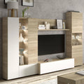 Meuble TV Compact 260 cm, Chêne Canadien et Blanc Brillant