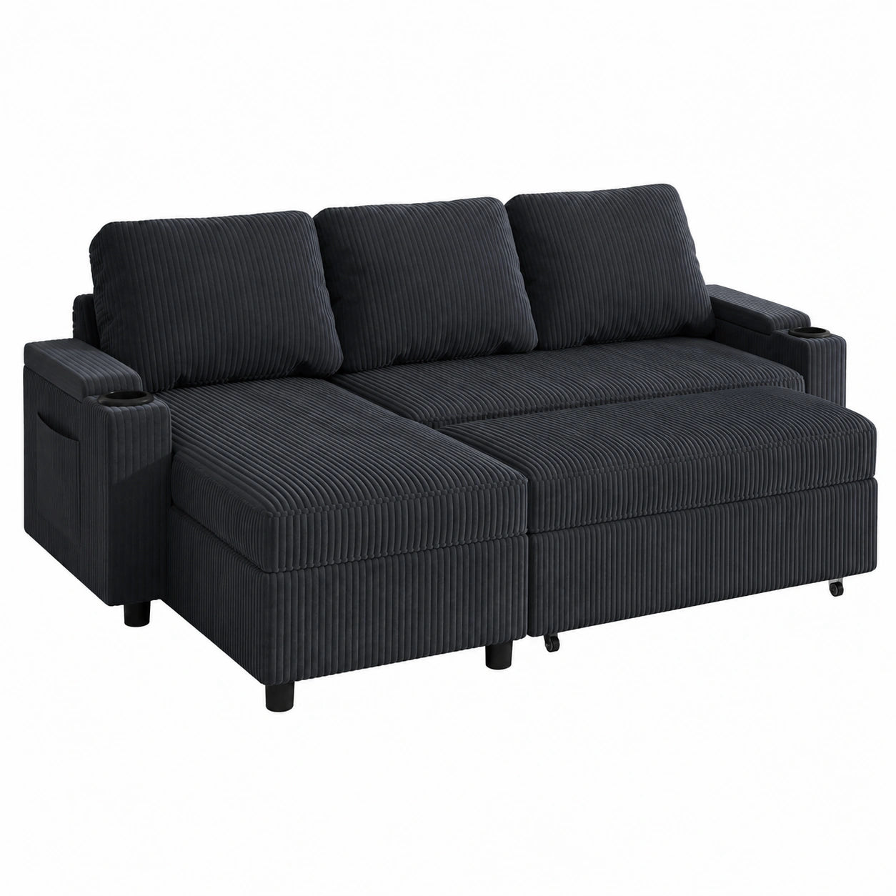 Canapé d'angle convertible avec rangement et accoudoirs, canapé-lit 3 places pour salon, bureau et petit appartement