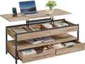 Table Basse élévatrice VASAGLE avec Espace de Rangement, Style Industriel, Marron et Noir, 50 x 120 cm