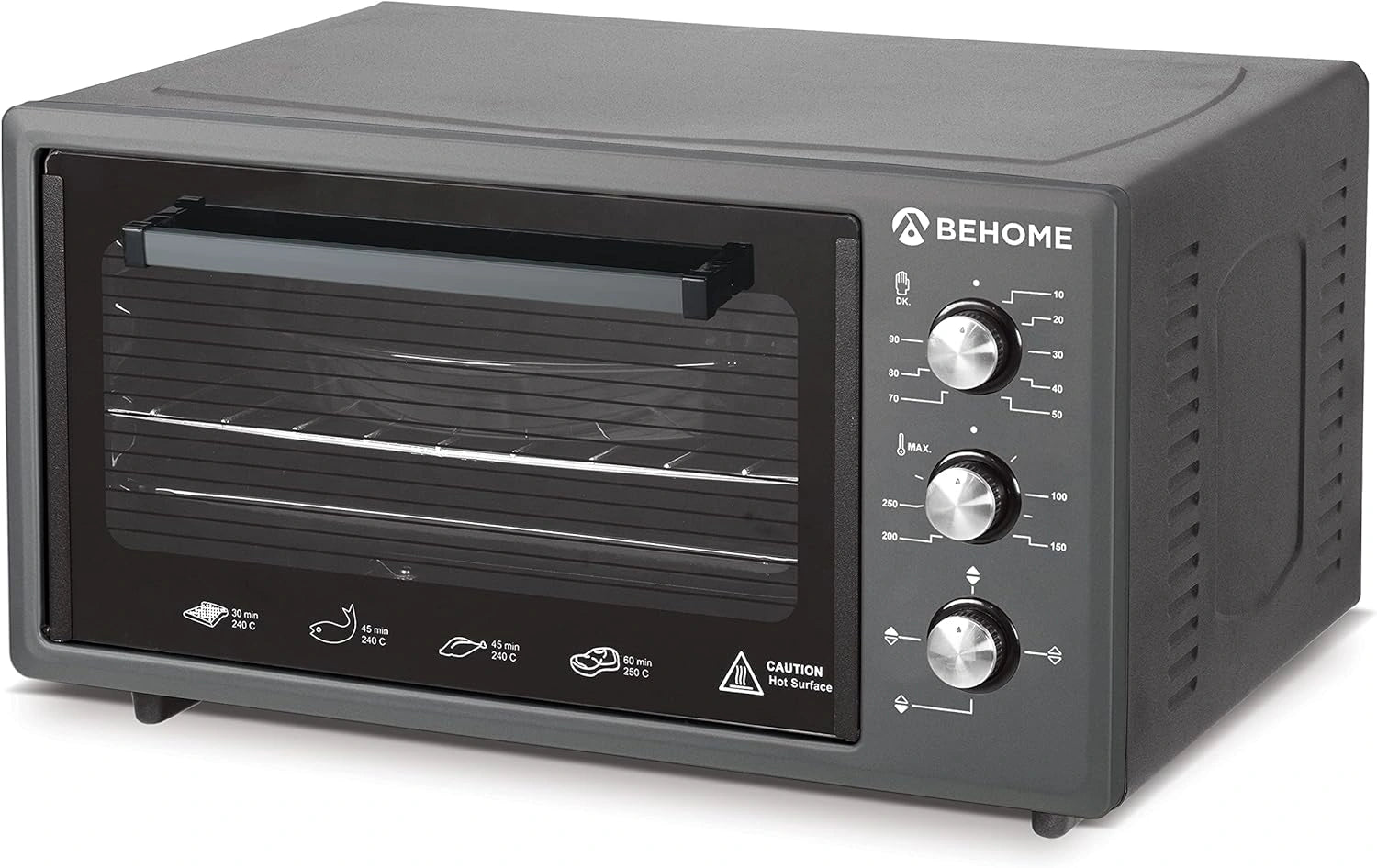 Four électrique 48L auto-nettoyant avec lumière intérieure et minuteur, émaillé noir, double vitrage résistant à la chaleur, cuisson jusqu'à 320°C, avec 2 plaques et 1 grille
