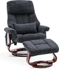 Fauteuil Relax Pivotant avec Pouf et Coussin, Gris Foncé