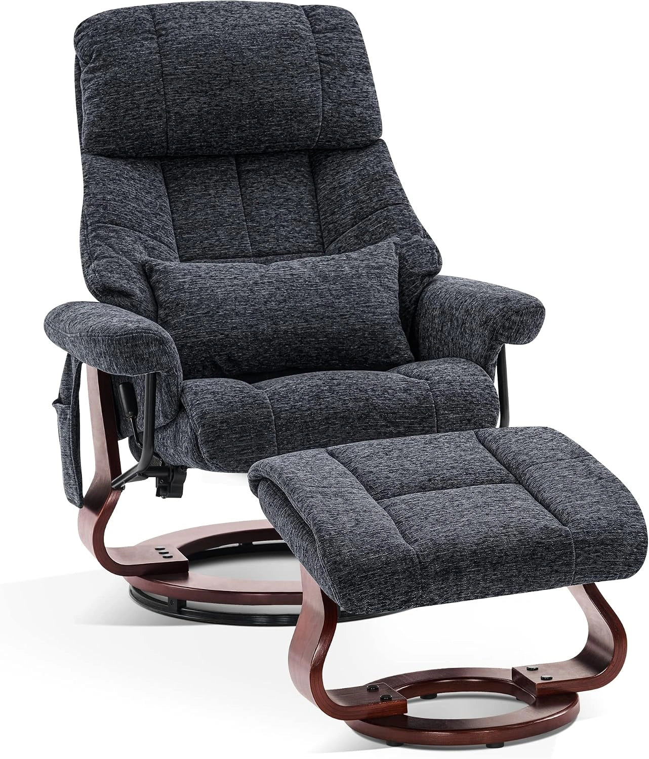 Fauteuil Relax Pivotant avec Pouf et Coussin, Gris Foncé