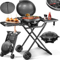 KESSER Gril électrique 2-en-1 avec Couvercle et Pieds, 2400W, Thermomètre, Revêtement Antiadhésif, Pliable, Noir
