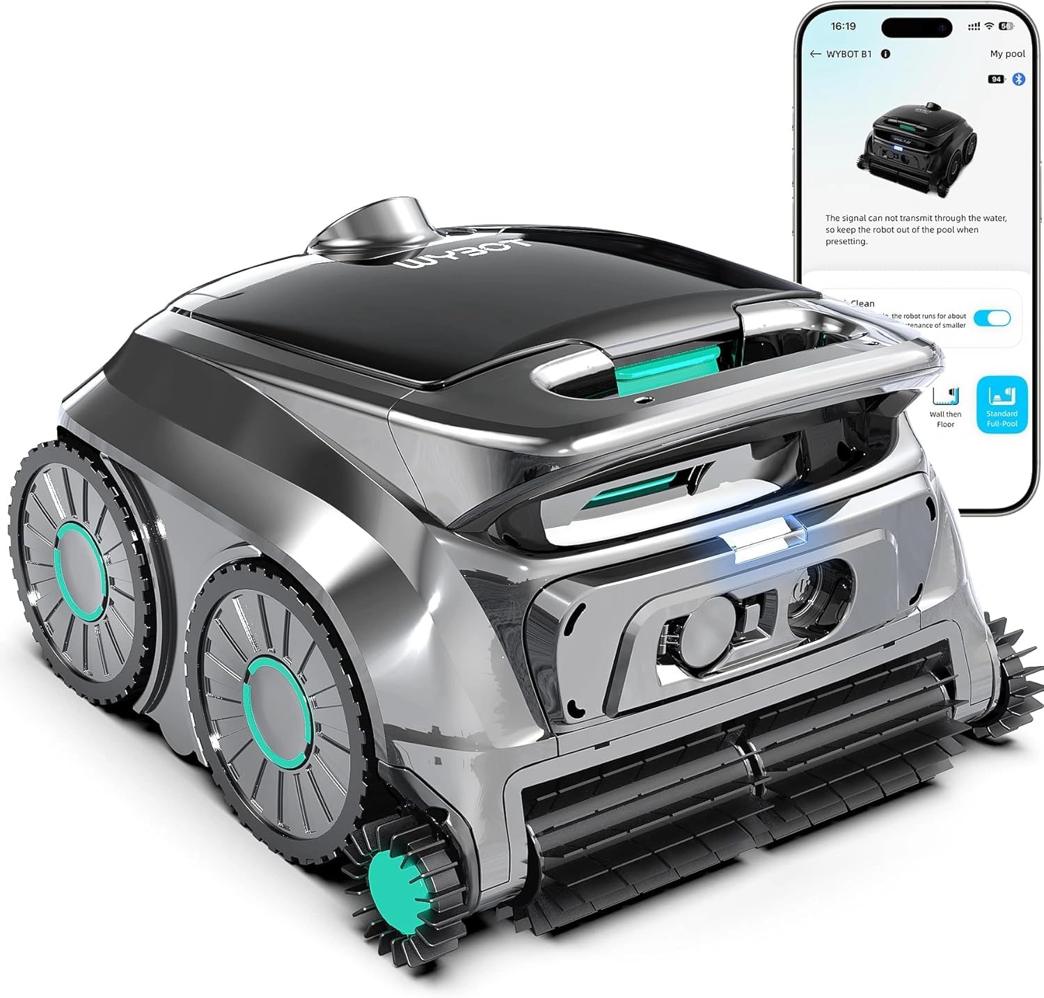 Robot Nettoyeur de Piscine WYBOT OS600, Sans Fil, 120 min d'Autonomie, Navigation Avancée, Stationnement Automatique, Compatible Piscines Enterrées et Hors-Sol