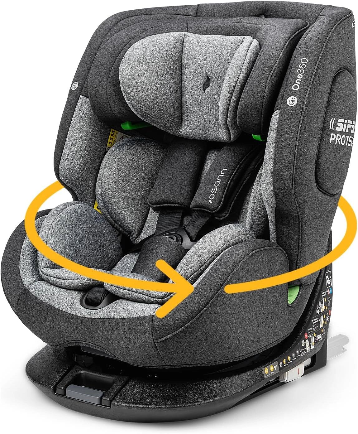 OSANN - Siège Auto Rotatif 360° pour Enfant, Isofix, 40-150 cm, 0-12 Ans, Groupe 1/2/3, Gris, 14 Hauteurs Ajustables
