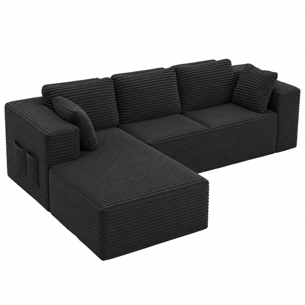 Canapé d'angle en L 3 places avec méridienne à gauche, pour salon et chambre, velours gris foncé
