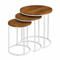 Tables basses gigognes rondes en bois foncé et métal blanc