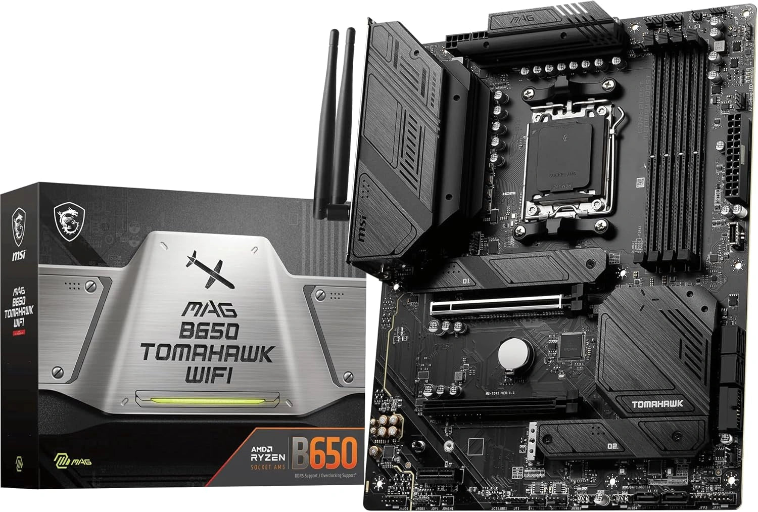 Carte mère MSI MAG B650 Tomahawk WiFi, ATX - Compatible AMD Ryzen 7000 AM5 - VRM 14 Phases, Mémoire DDR5 6400+ MHz, 2 PCIe 4.0 x16, 3 M.2 Gen4