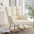 Chaise à Bascule Scandinave en Sherpa avec Pieds en Bois, Pour Chambre, Salon et Balcon, Blanc Ivoire