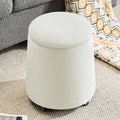 Tabouret Pouf Rangement en Tissu Bouclé avec Roulettes - Beige Crème 37x45cm
